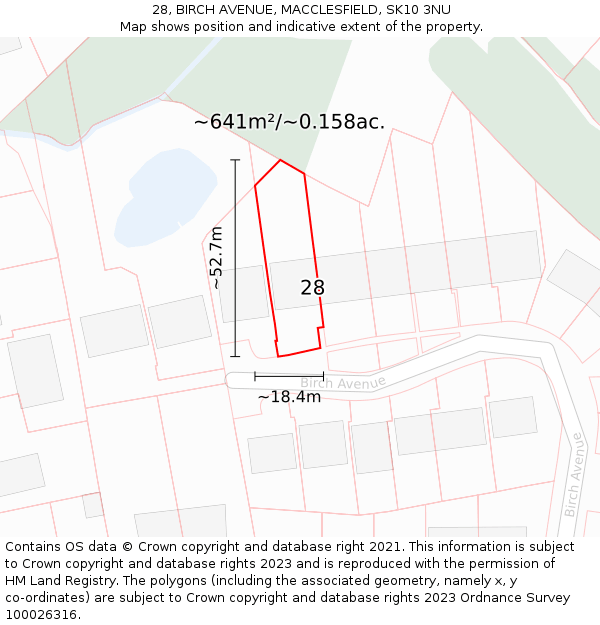 28, BIRCH AVENUE, MACCLESFIELD, SK10 3NU: Plot and title map