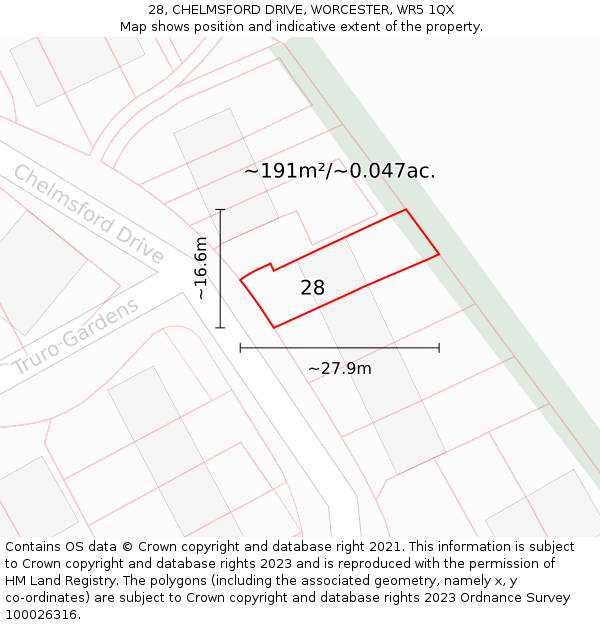 28, CHELMSFORD DRIVE, WORCESTER, WR5 1QX: Plot and title map