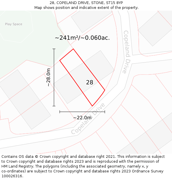 28, COPELAND DRIVE, STONE, ST15 8YP: Plot and title map