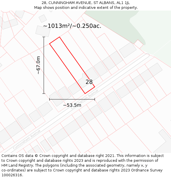 28, CUNNINGHAM AVENUE, ST ALBANS, AL1 1JL: Plot and title map