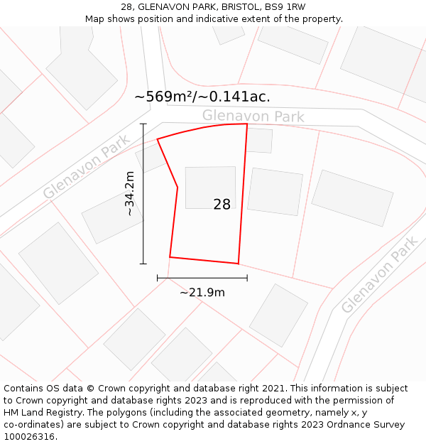 28, GLENAVON PARK, BRISTOL, BS9 1RW: Plot and title map