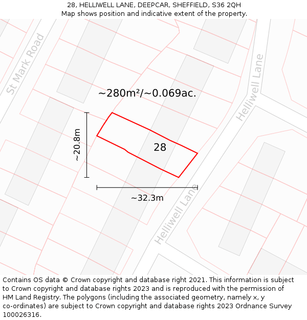 28, HELLIWELL LANE, DEEPCAR, SHEFFIELD, S36 2QH: Plot and title map