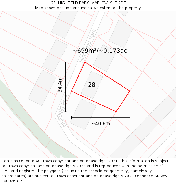 28, HIGHFIELD PARK, MARLOW, SL7 2DE: Plot and title map