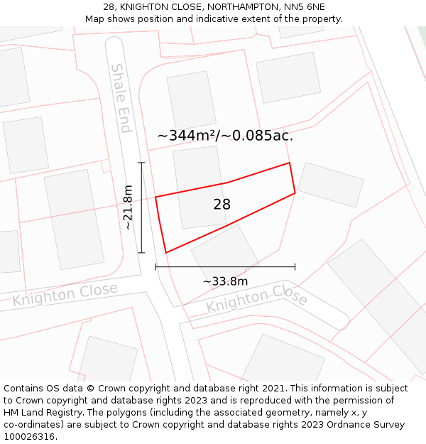 28, KNIGHTON CLOSE, NORTHAMPTON, NN5 6NE: Plot and title map