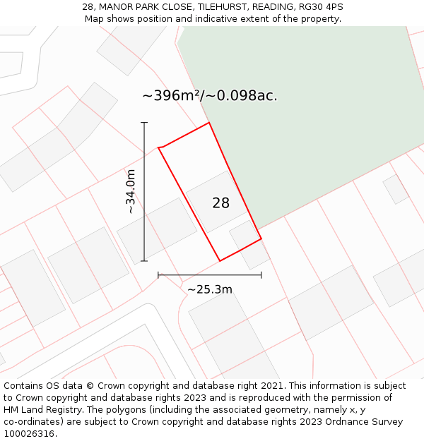 28, MANOR PARK CLOSE, TILEHURST, READING, RG30 4PS: Plot and title map