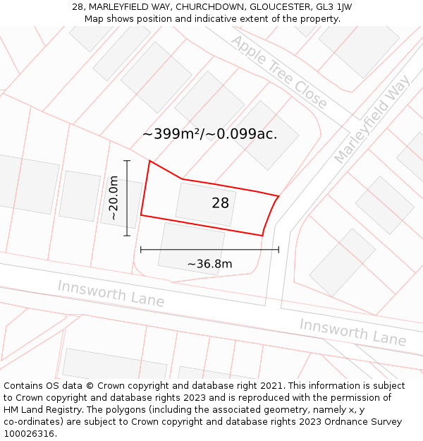 28, MARLEYFIELD WAY, CHURCHDOWN, GLOUCESTER, GL3 1JW: Plot and title map