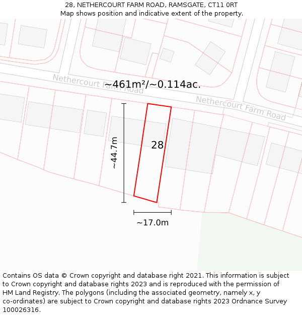 28, NETHERCOURT FARM ROAD, RAMSGATE, CT11 0RT: Plot and title map