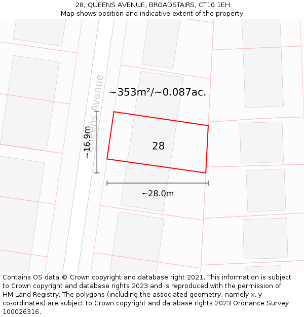 28, QUEENS AVENUE, BROADSTAIRS, CT10 1EH: Plot and title map