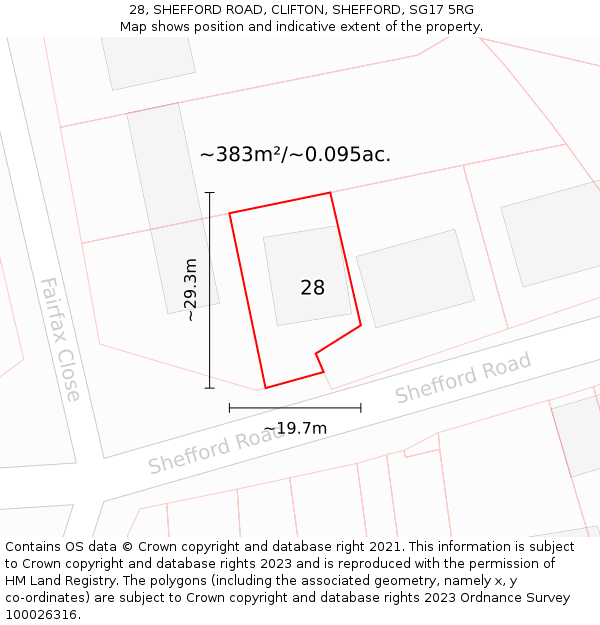 28, SHEFFORD ROAD, CLIFTON, SHEFFORD, SG17 5RG: Plot and title map