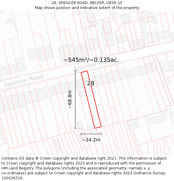 28, SPENCER ROAD, BELPER, DE56 1JY: Plot and title map