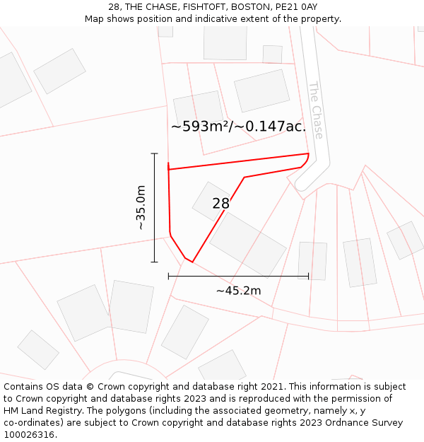 28, THE CHASE, FISHTOFT, BOSTON, PE21 0AY: Plot and title map