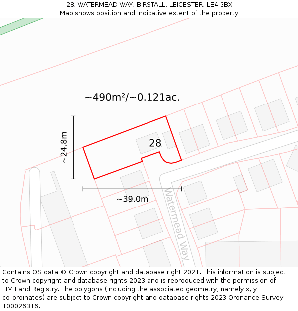 28, WATERMEAD WAY, BIRSTALL, LEICESTER, LE4 3BX: Plot and title map