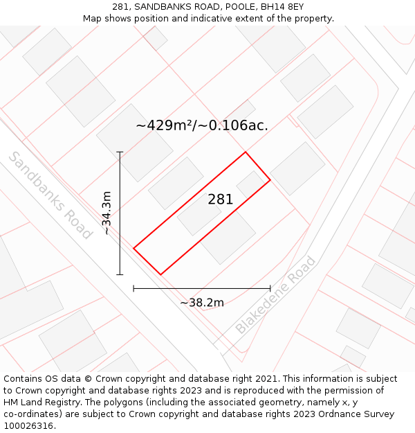 281, SANDBANKS ROAD, POOLE, BH14 8EY: Plot and title map