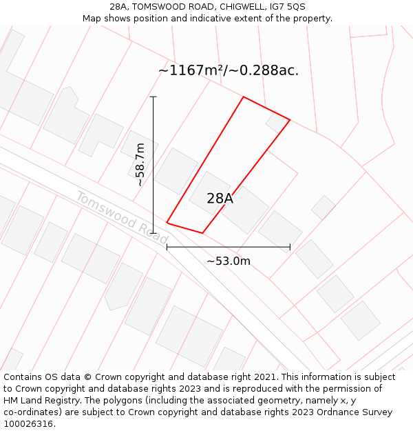 28A, TOMSWOOD ROAD, CHIGWELL, IG7 5QS: Plot and title map