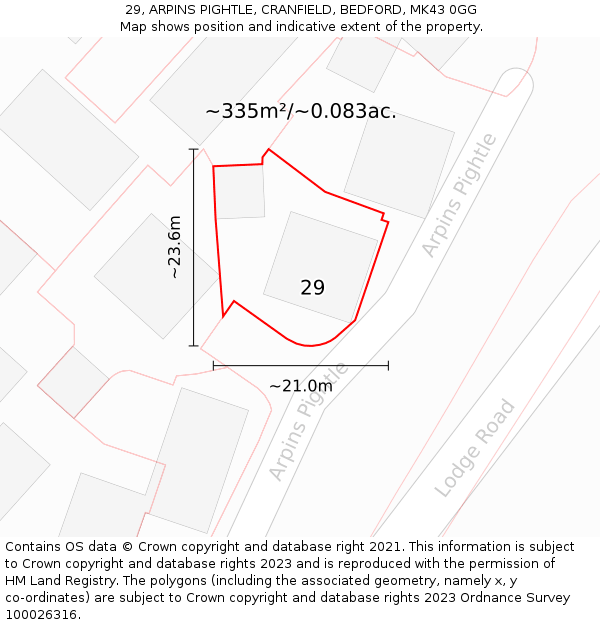 29, ARPINS PIGHTLE, CRANFIELD, BEDFORD, MK43 0GG: Plot and title map