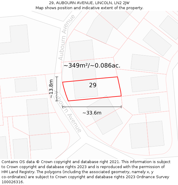 29, AUBOURN AVENUE, LINCOLN, LN2 2JW: Plot and title map