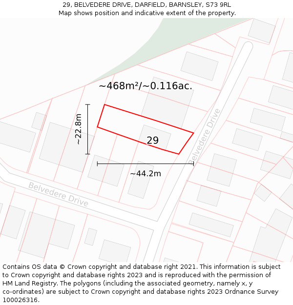 29, BELVEDERE DRIVE, DARFIELD, BARNSLEY, S73 9RL: Plot and title map