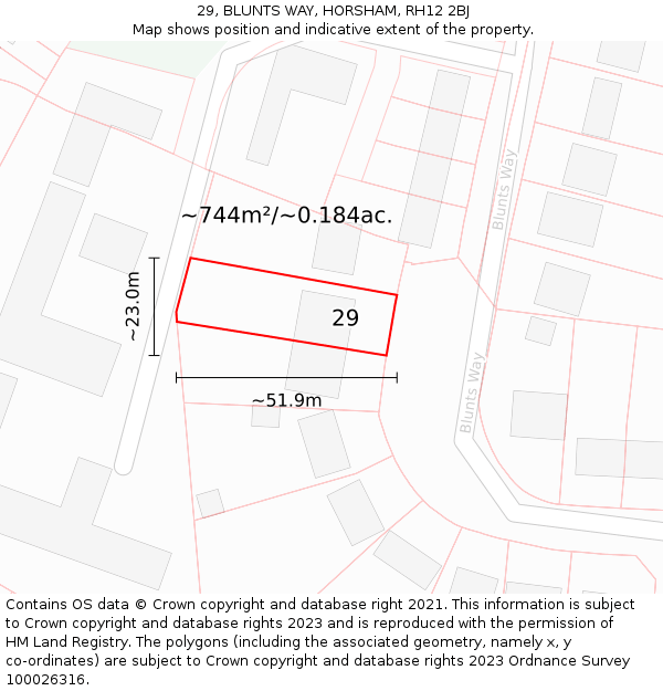 29, BLUNTS WAY, HORSHAM, RH12 2BJ: Plot and title map