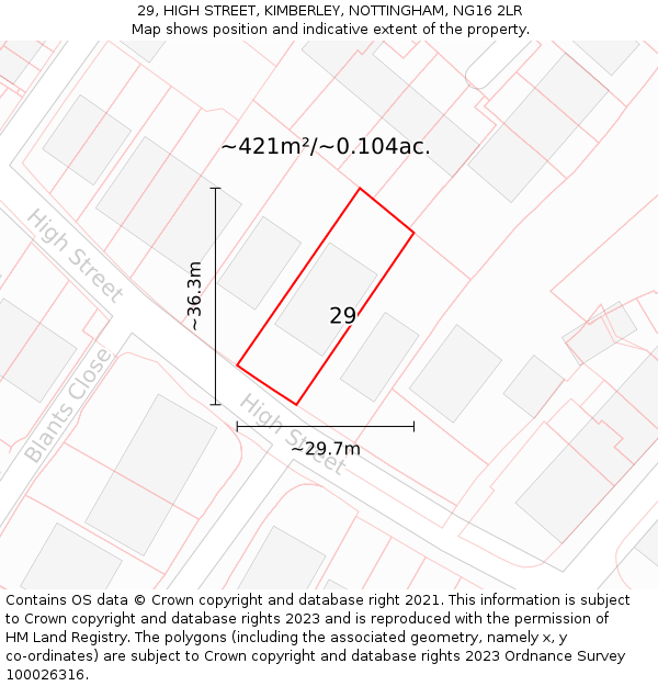 29, HIGH STREET, KIMBERLEY, NOTTINGHAM, NG16 2LR: Plot and title map