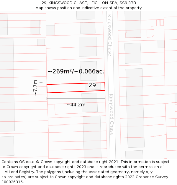 29, KINGSWOOD CHASE, LEIGH-ON-SEA, SS9 3BB: Plot and title map