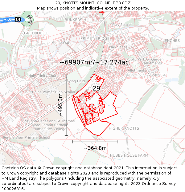 29, KNOTTS MOUNT, COLNE, BB8 8DZ: Plot and title map