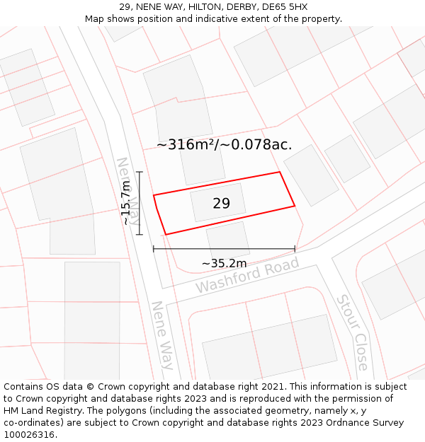 29, NENE WAY, HILTON, DERBY, DE65 5HX: Plot and title map