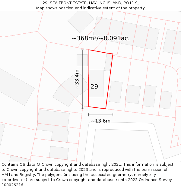 29, SEA FRONT ESTATE, HAYLING ISLAND, PO11 9JJ: Plot and title map