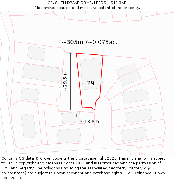 29, SHELLDRAKE DRIVE, LEEDS, LS10 3NB: Plot and title map