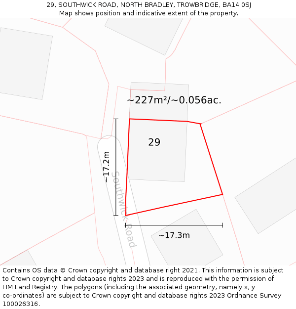 29, SOUTHWICK ROAD, NORTH BRADLEY, TROWBRIDGE, BA14 0SJ: Plot and title map