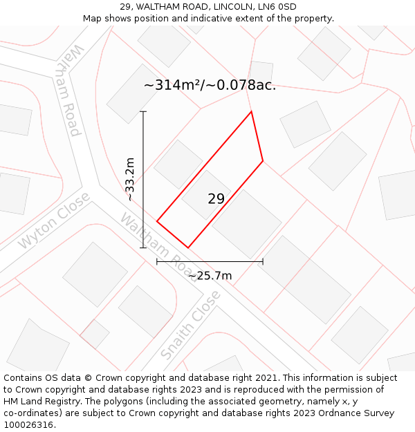 29, WALTHAM ROAD, LINCOLN, LN6 0SD: Plot and title map