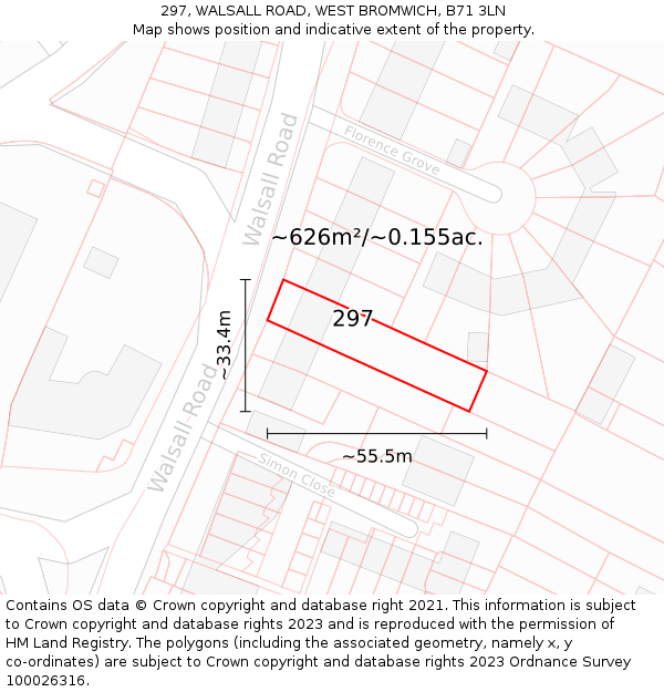 297, WALSALL ROAD, WEST BROMWICH, B71 3LN: Plot and title map