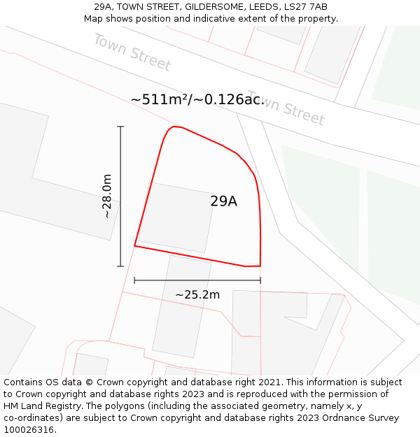 29A, TOWN STREET, GILDERSOME, LEEDS, LS27 7AB: Plot and title map