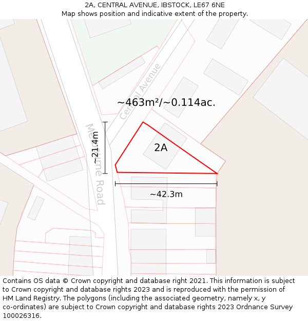 2A, CENTRAL AVENUE, IBSTOCK, LE67 6NE: Plot and title map