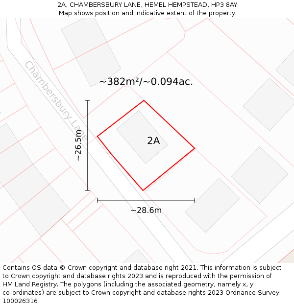 2A, CHAMBERSBURY LANE, HEMEL HEMPSTEAD, HP3 8AY: Plot and title map