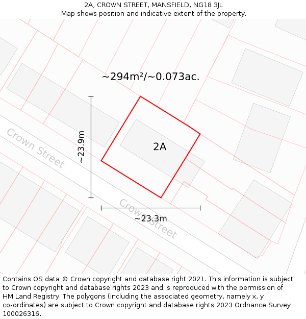 2A, CROWN STREET, MANSFIELD, NG18 3JL: Plot and title map