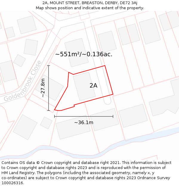 2A, MOUNT STREET, BREASTON, DERBY, DE72 3AJ: Plot and title map