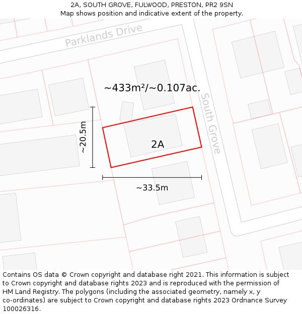 2A, SOUTH GROVE, FULWOOD, PRESTON, PR2 9SN: Plot and title map