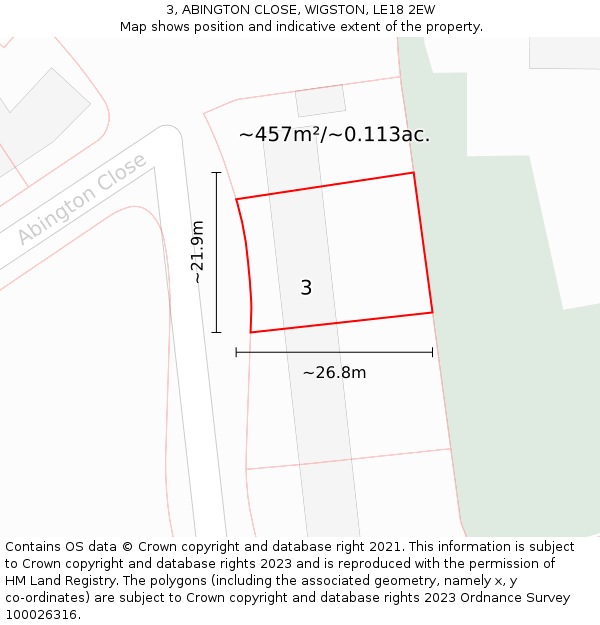 3, ABINGTON CLOSE, WIGSTON, LE18 2EW: Plot and title map