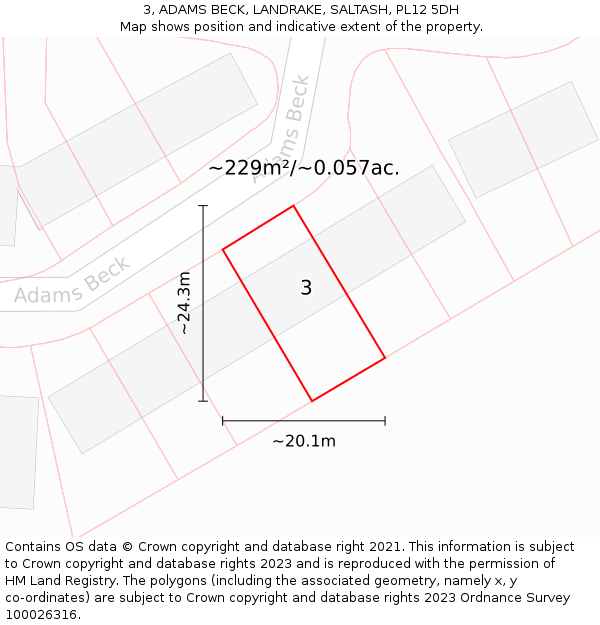 3, ADAMS BECK, LANDRAKE, SALTASH, PL12 5DH: Plot and title map