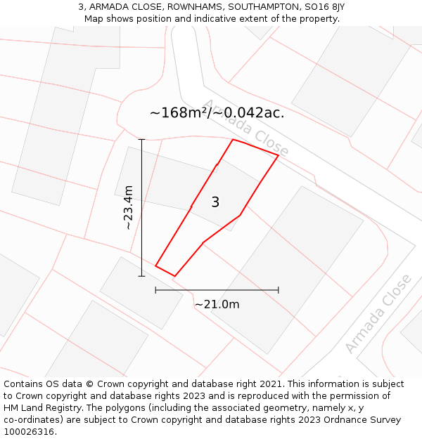 3, ARMADA CLOSE, ROWNHAMS, SOUTHAMPTON, SO16 8JY: Plot and title map