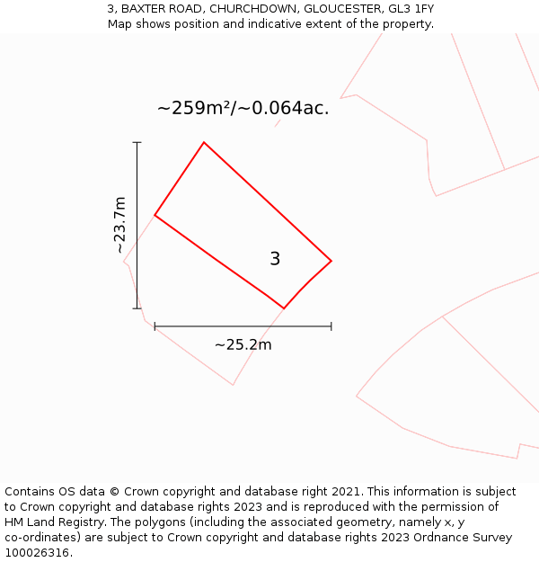 3, BAXTER ROAD, CHURCHDOWN, GLOUCESTER, GL3 1FY: Plot and title map