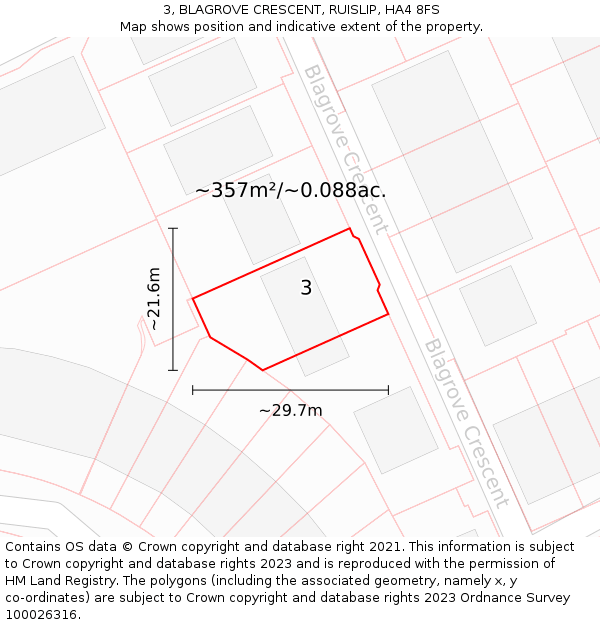 3, BLAGROVE CRESCENT, RUISLIP, HA4 8FS: Plot and title map