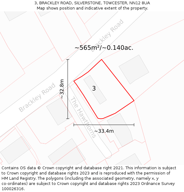 3, BRACKLEY ROAD, SILVERSTONE, TOWCESTER, NN12 8UA: Plot and title map