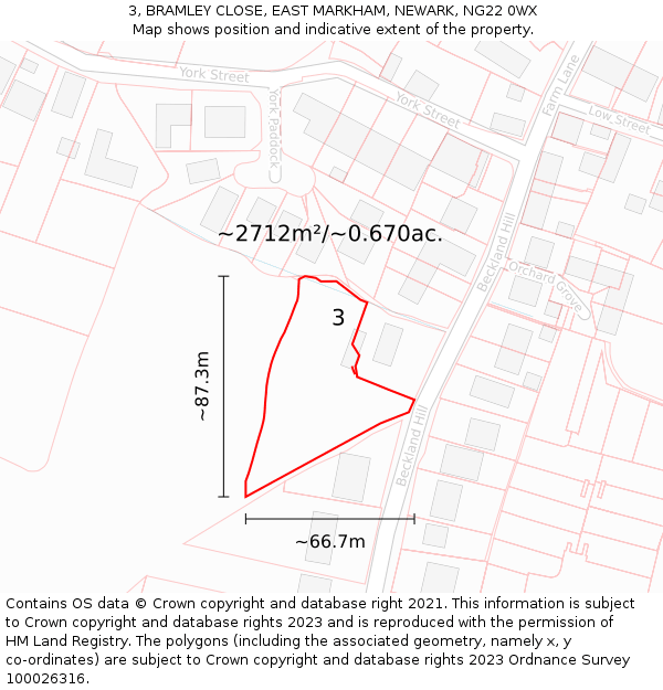 3, BRAMLEY CLOSE, EAST MARKHAM, NEWARK, NG22 0WX: Plot and title map