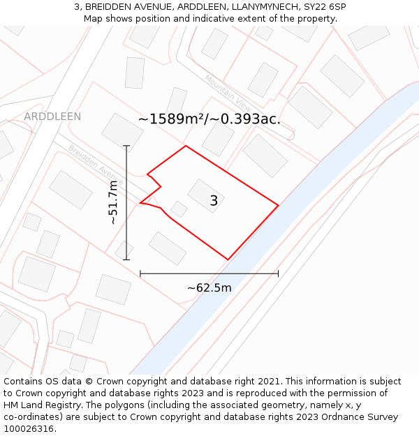 3, BREIDDEN AVENUE, ARDDLEEN, LLANYMYNECH, SY22 6SP: Plot and title map