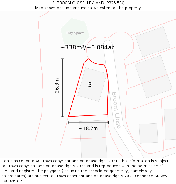 3, BROOM CLOSE, LEYLAND, PR25 5RQ: Plot and title map