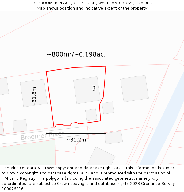 3, BROOMER PLACE, CHESHUNT, WALTHAM CROSS, EN8 9ER: Plot and title map