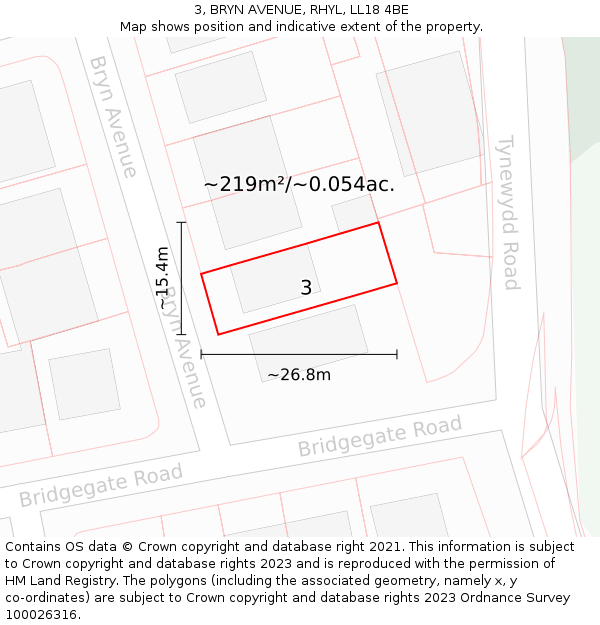 3, BRYN AVENUE, RHYL, LL18 4BE: Plot and title map