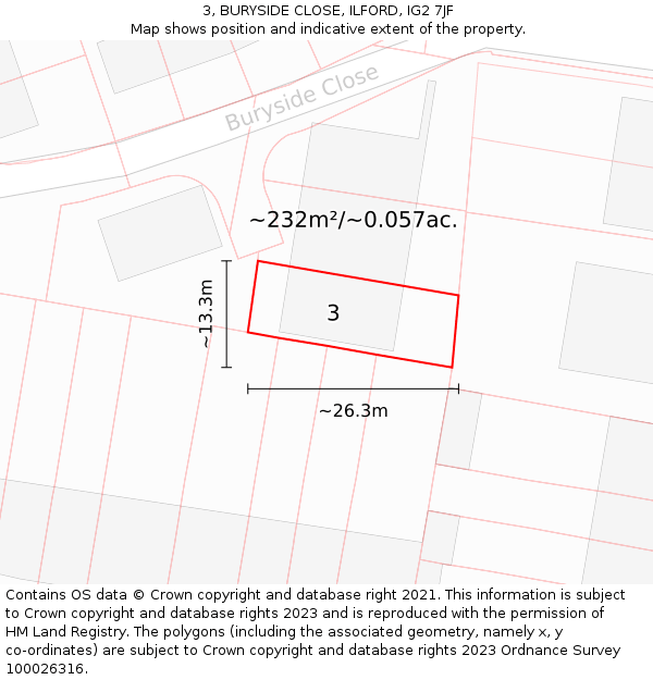 3, BURYSIDE CLOSE, ILFORD, IG2 7JF: Plot and title map