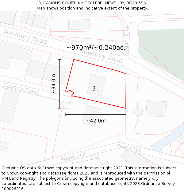 3, CANONS COURT, KINGSCLERE, NEWBURY, RG20 5SN: Plot and title map